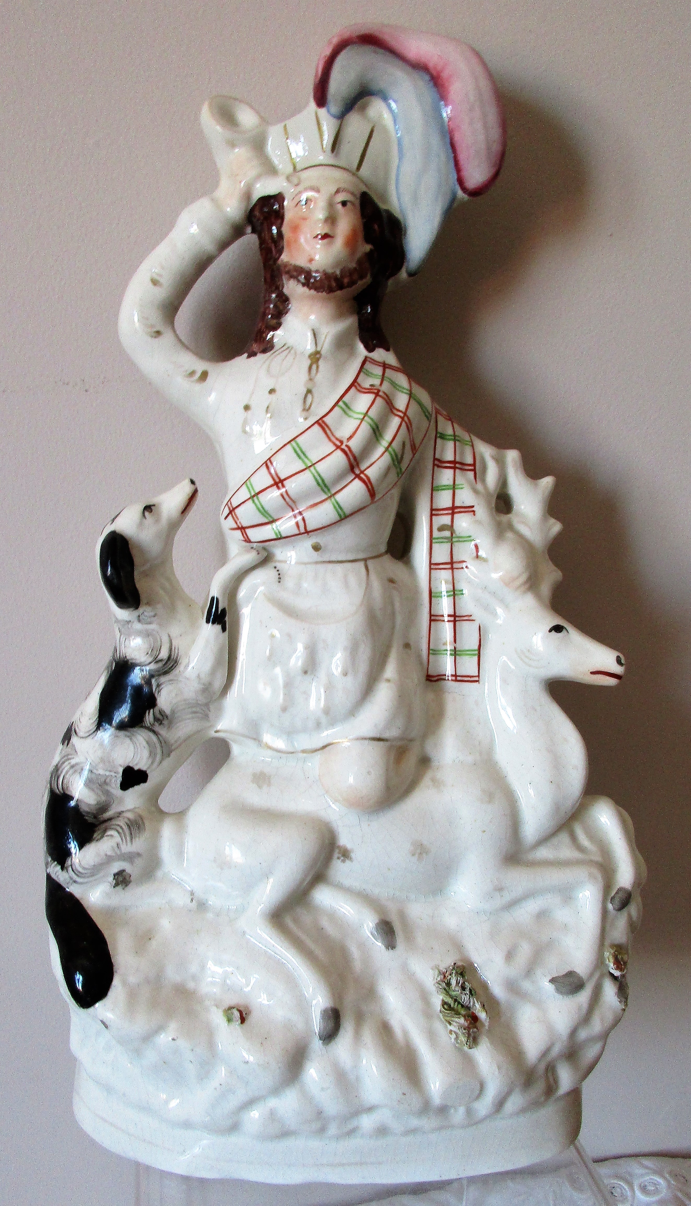 Antique English Victorian Staffordshire Figure ~ “Hunter with Horn” Antique Ceramics 3